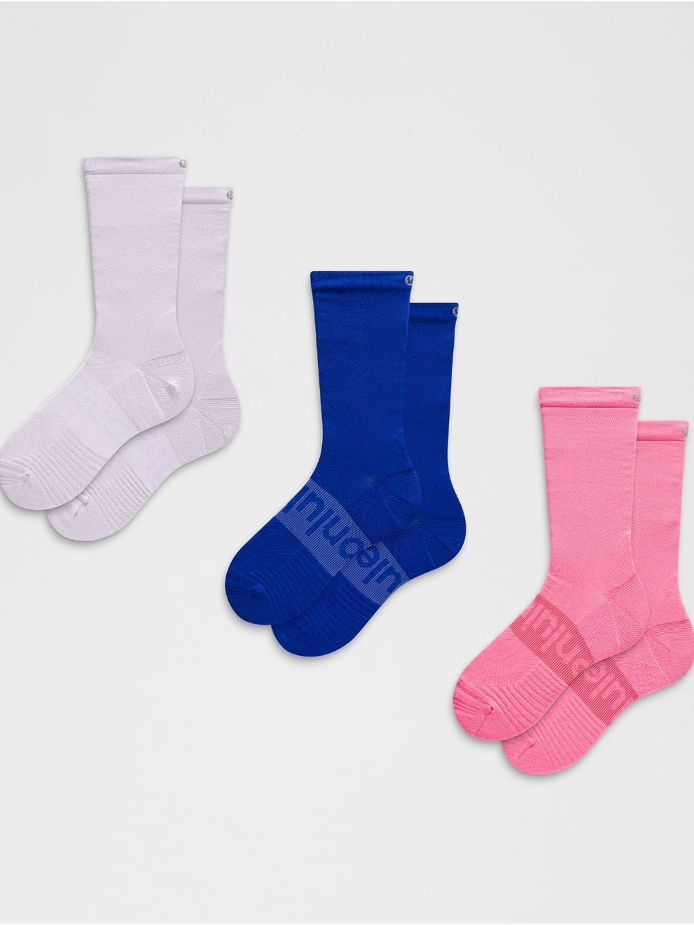 NWT Lululemon Unisex Power Stride Crew Socks Racer Pink/Sheer Violet/Riverside